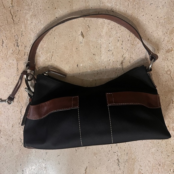 Fossil Black Fabric with Brown Leather Hobo Shoulder Bag Model 75082 - Picture 2 of 9